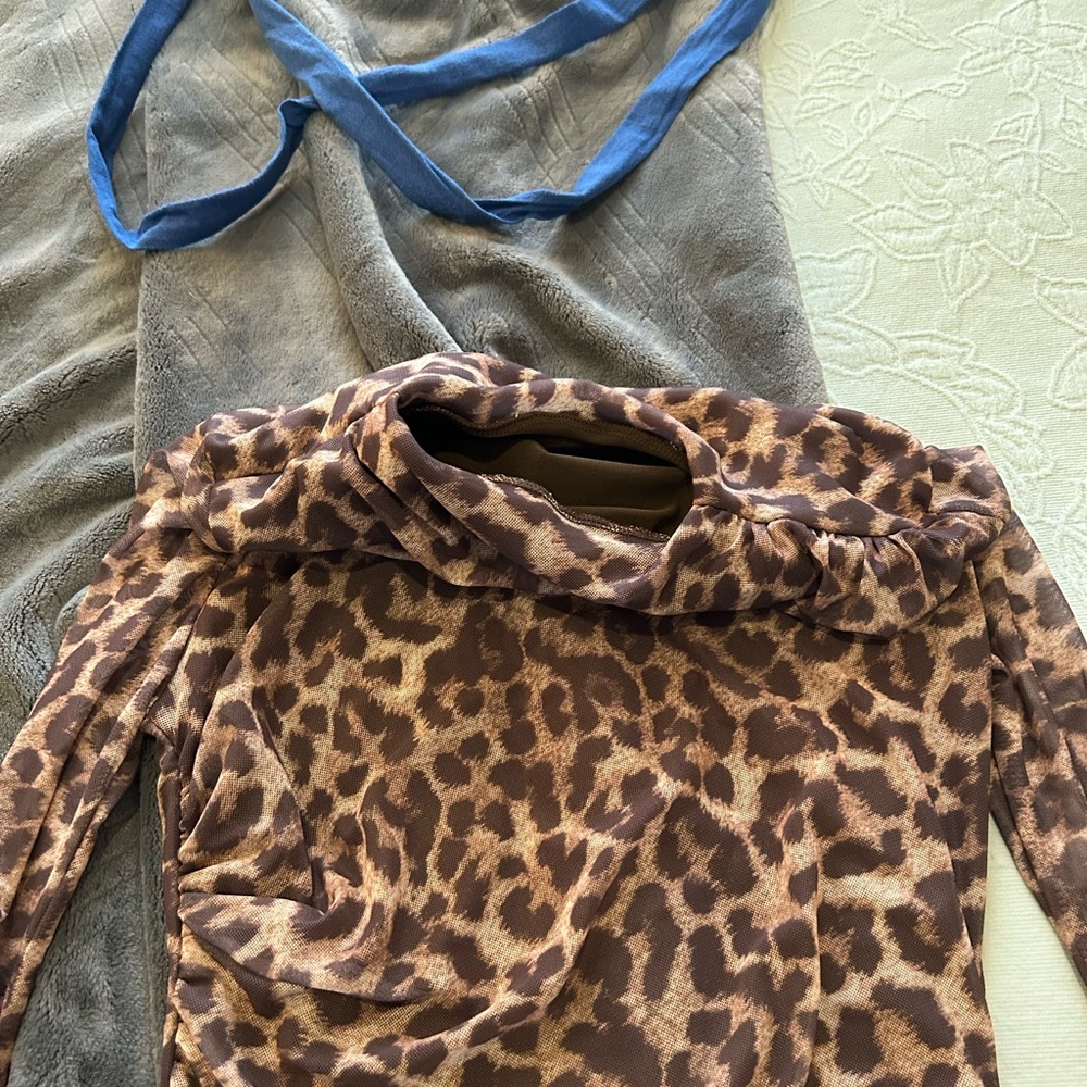 SHEIN Brown Leopard Print Long Sleeve Dress